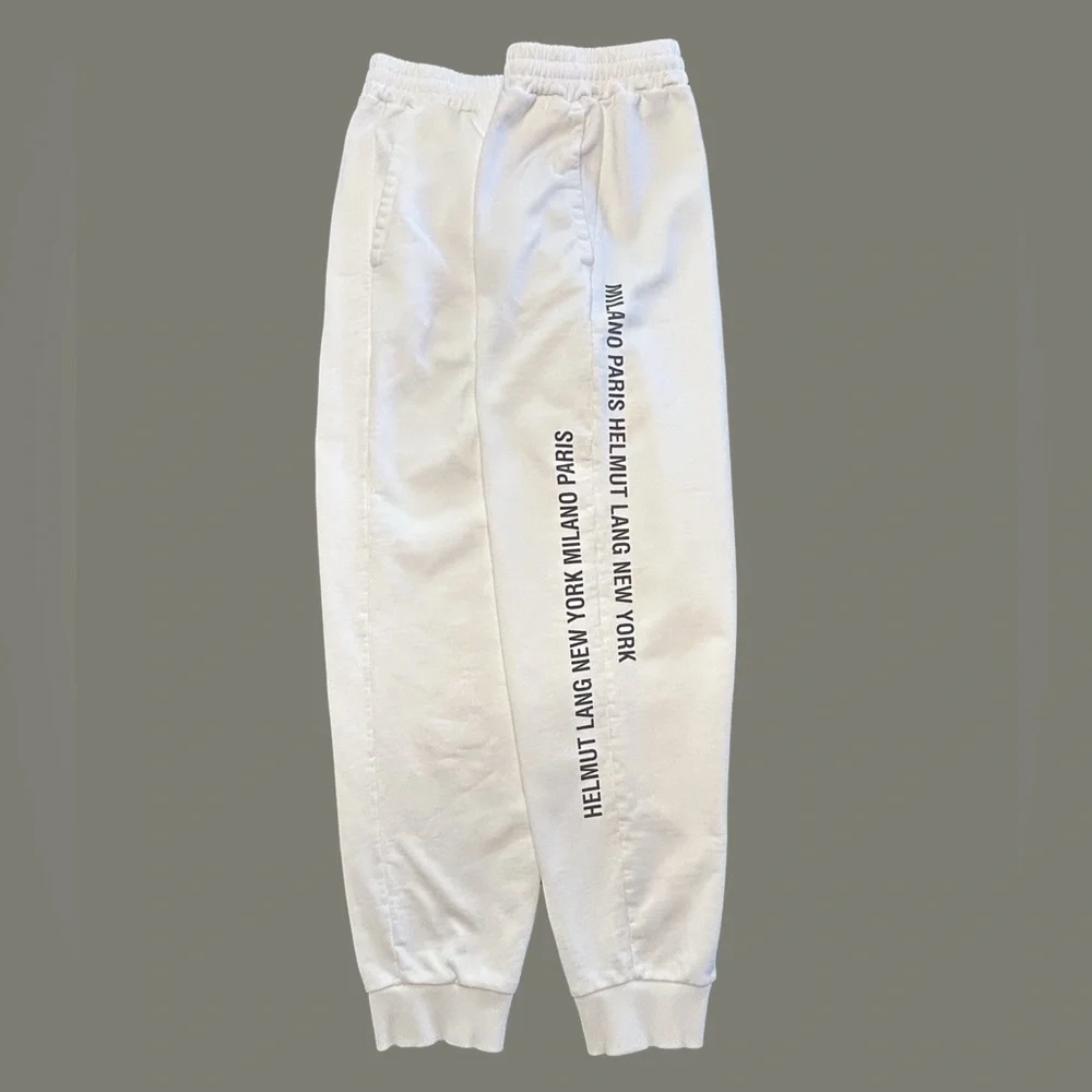 Men’s Helmut Lang MILANO PARIS NEW YORK white heavyweight luxe logo joggers LG